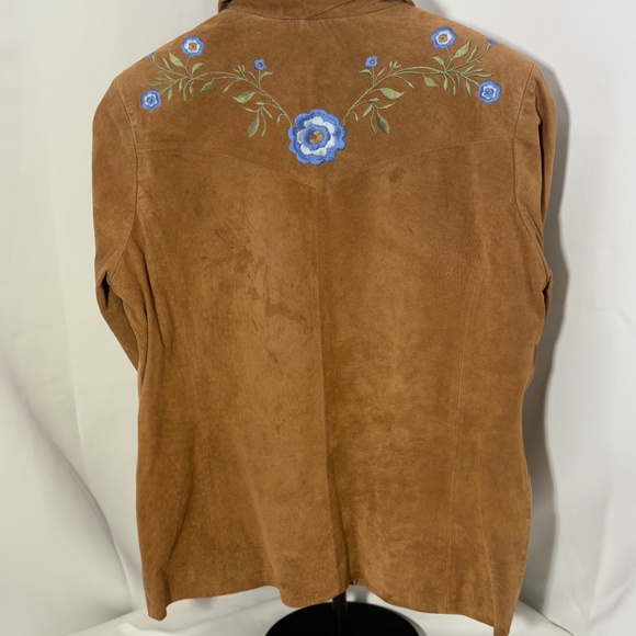 Roper tan suede jacket sz small with blue flower embroidery - Picture 4 of 4
